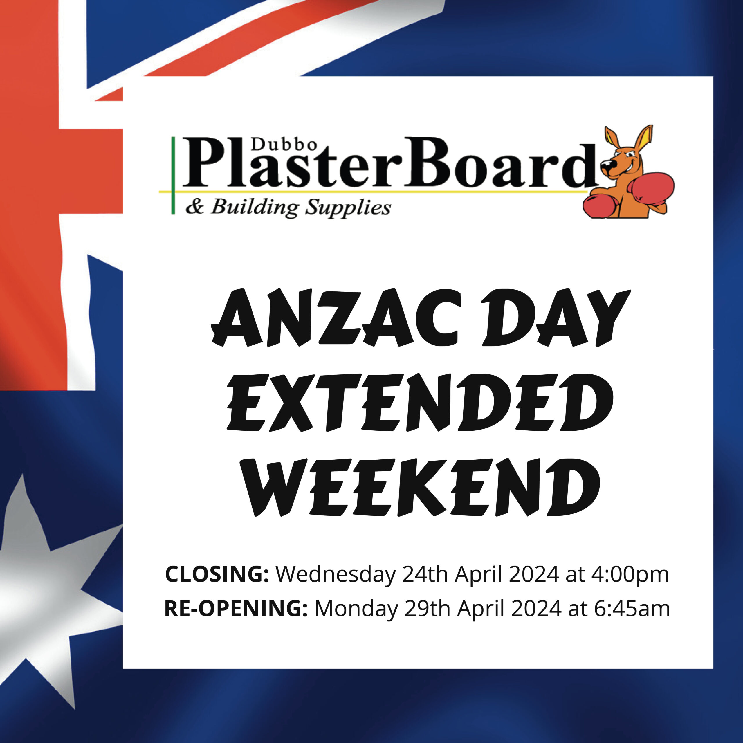 Dubbo Plasterboard ANZAC Day Closure blog